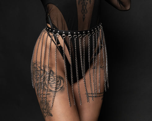 NØIRTEK – “SILVER VEIL” Chain Body Harness and Belt